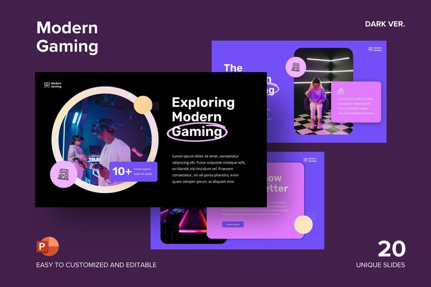 现代游戏黑暗版PPT模板 (PPTX)