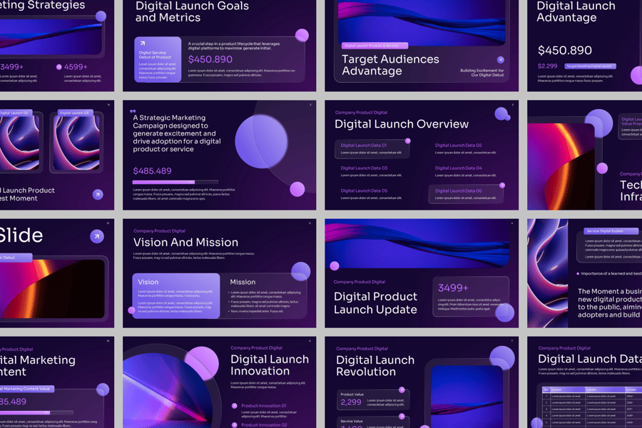 紫色渐变数字发布PPT模板 (PPTX)