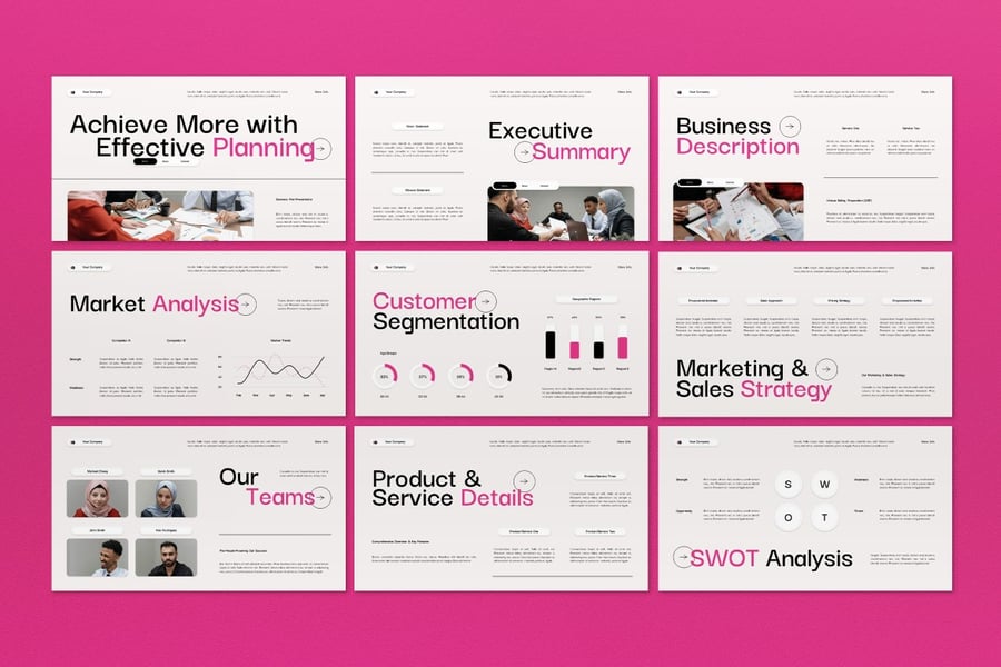 黑色粉色现代商业计划PPT模板 (PPT,PPTX)