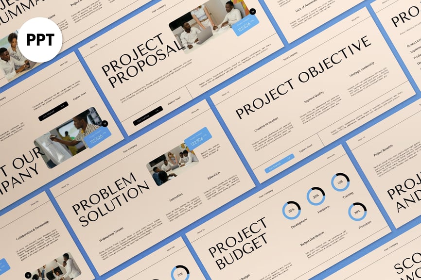 米蓝色项目提案PPT模板 (PPT,PPTX)