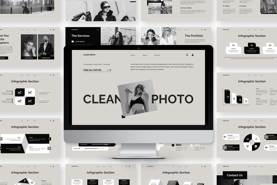 干净的照片 – 摄影PPT模板 (PPTX)