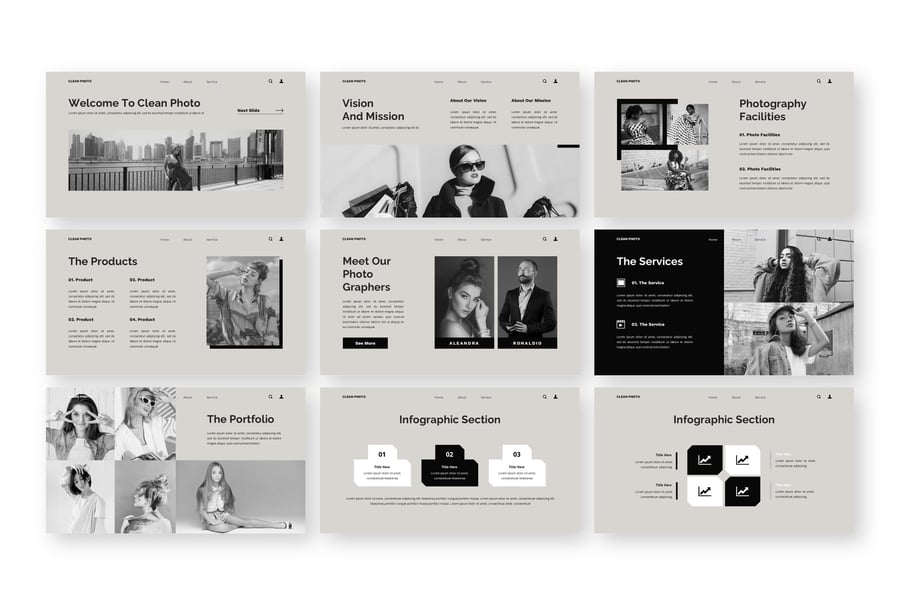 干净的照片 – 摄影PPT模板 (PPTX)
