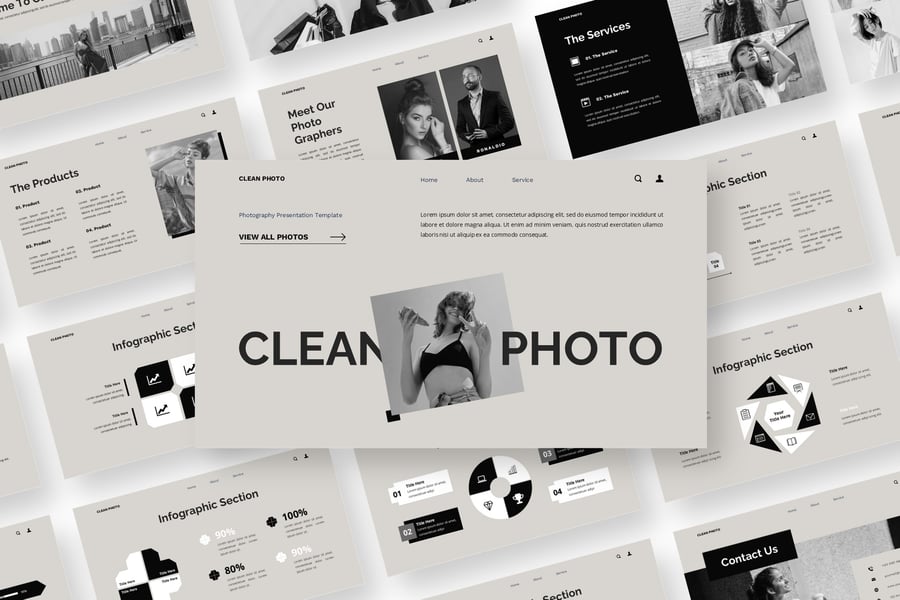 干净的照片 – 摄影PPT模板 (PPTX)