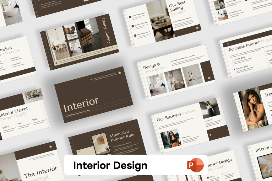 干净的室内设计PPT模板 (PPTX)