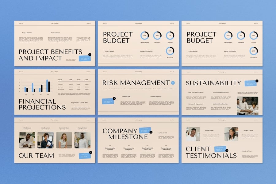 米蓝色项目提案PPT模板 (PPT,PPTX)