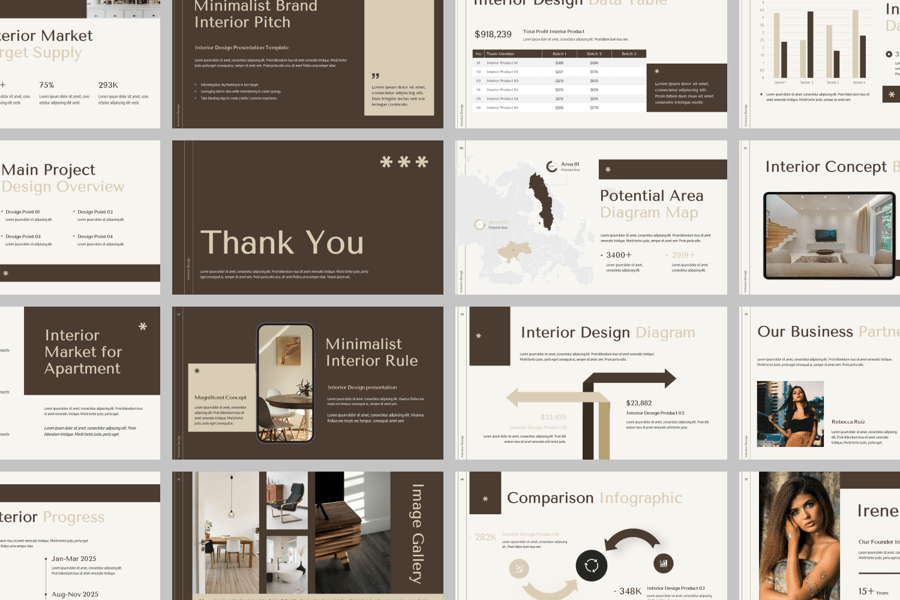 干净的室内设计PPT模板 (PPTX)