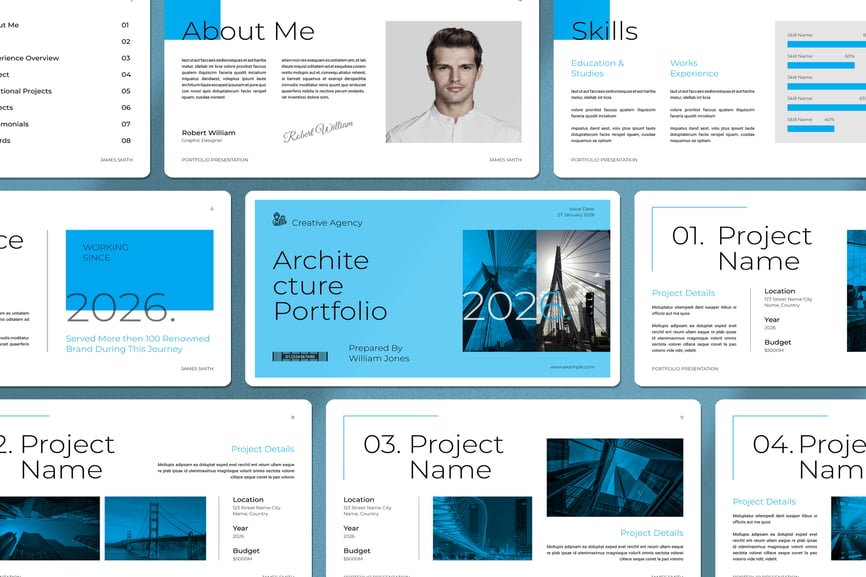 建筑作品集 PPT模板 (PPTX)