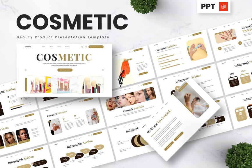 化妆品 – 美容产品PPT模板 (PPTX)