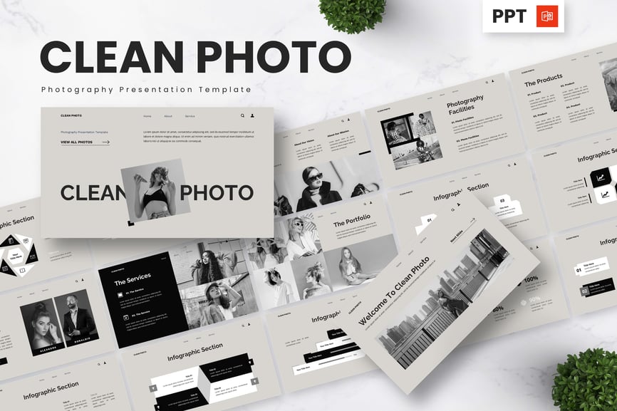 干净的照片 – 摄影PPT模板 (PPTX)