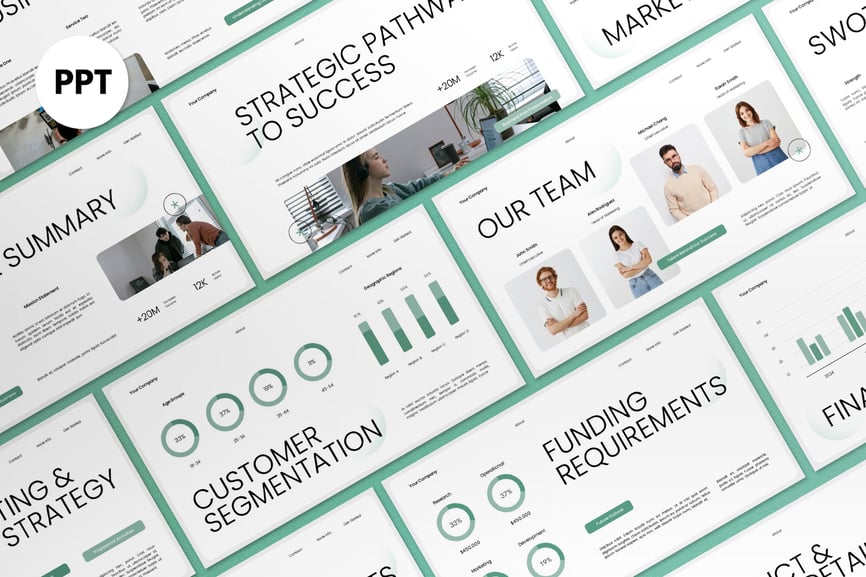 白绿渐变商业计划PPT模板 (PPT,PPTX)