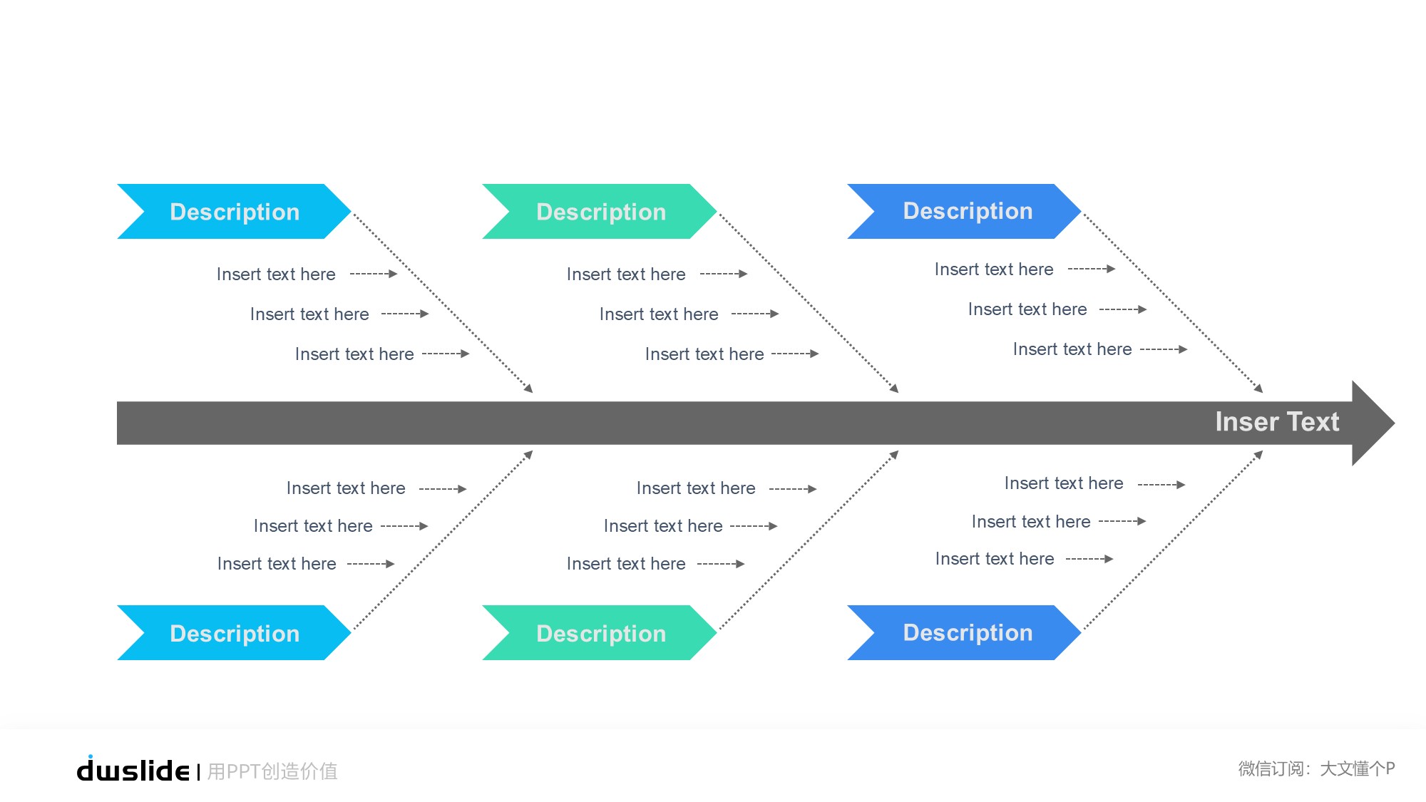 鱼骨图形信息图示PPT模板