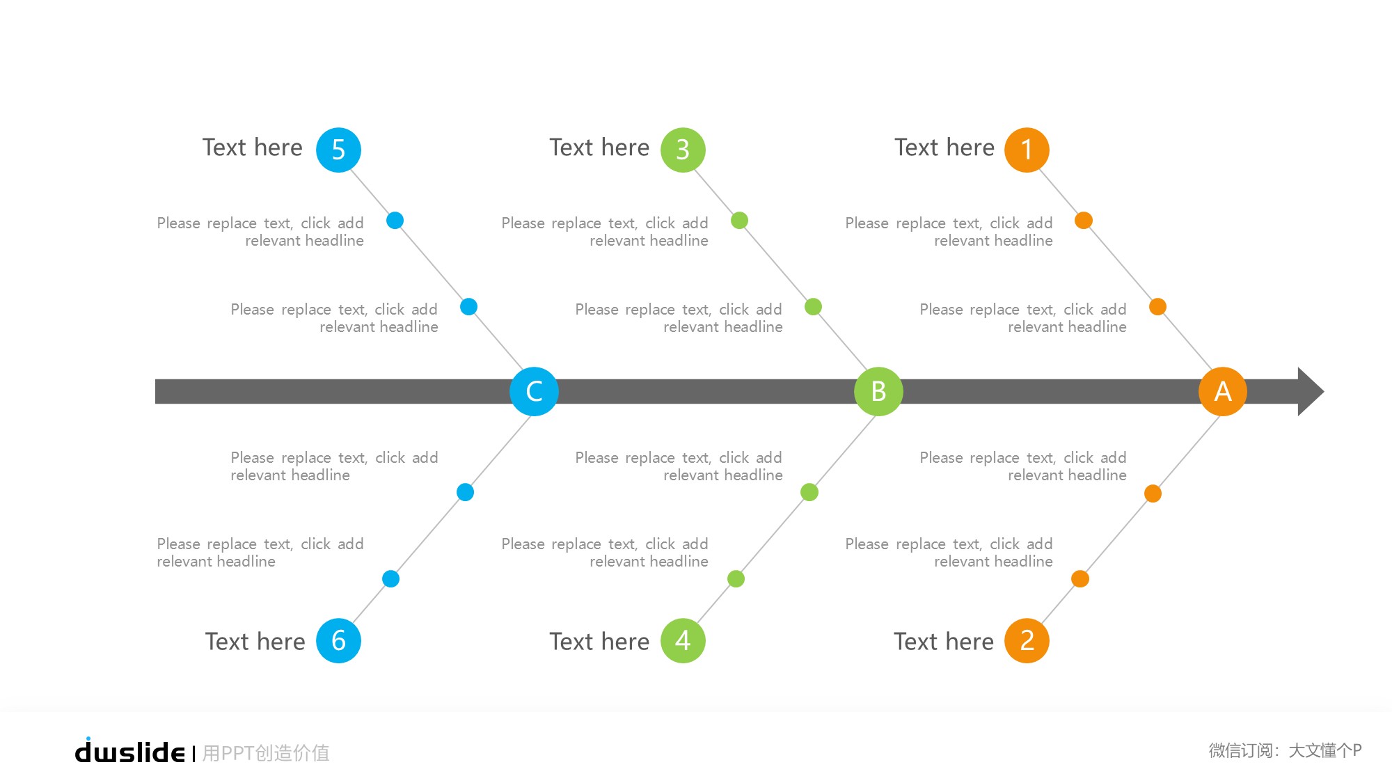 鱼骨图形信息图示PPT模板