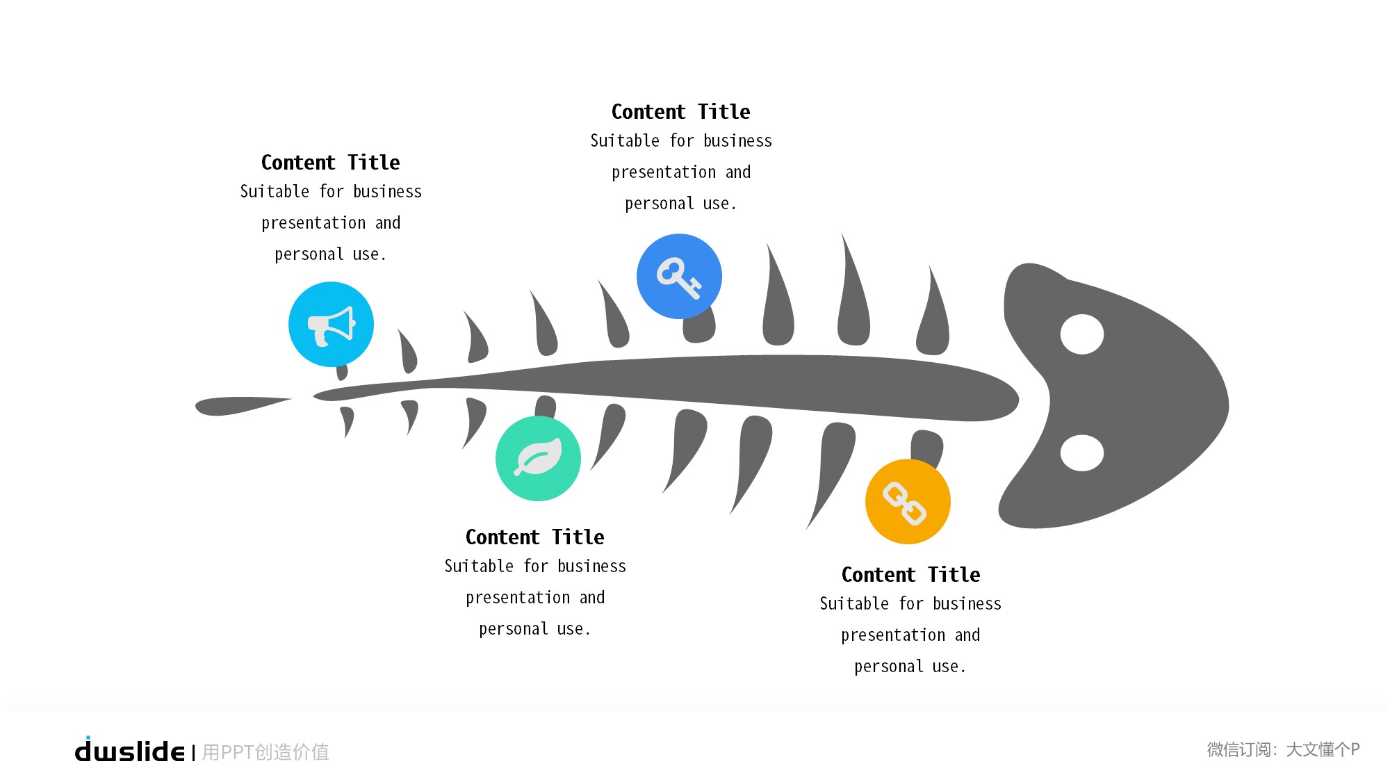 鱼骨图形信息图示PPT模板