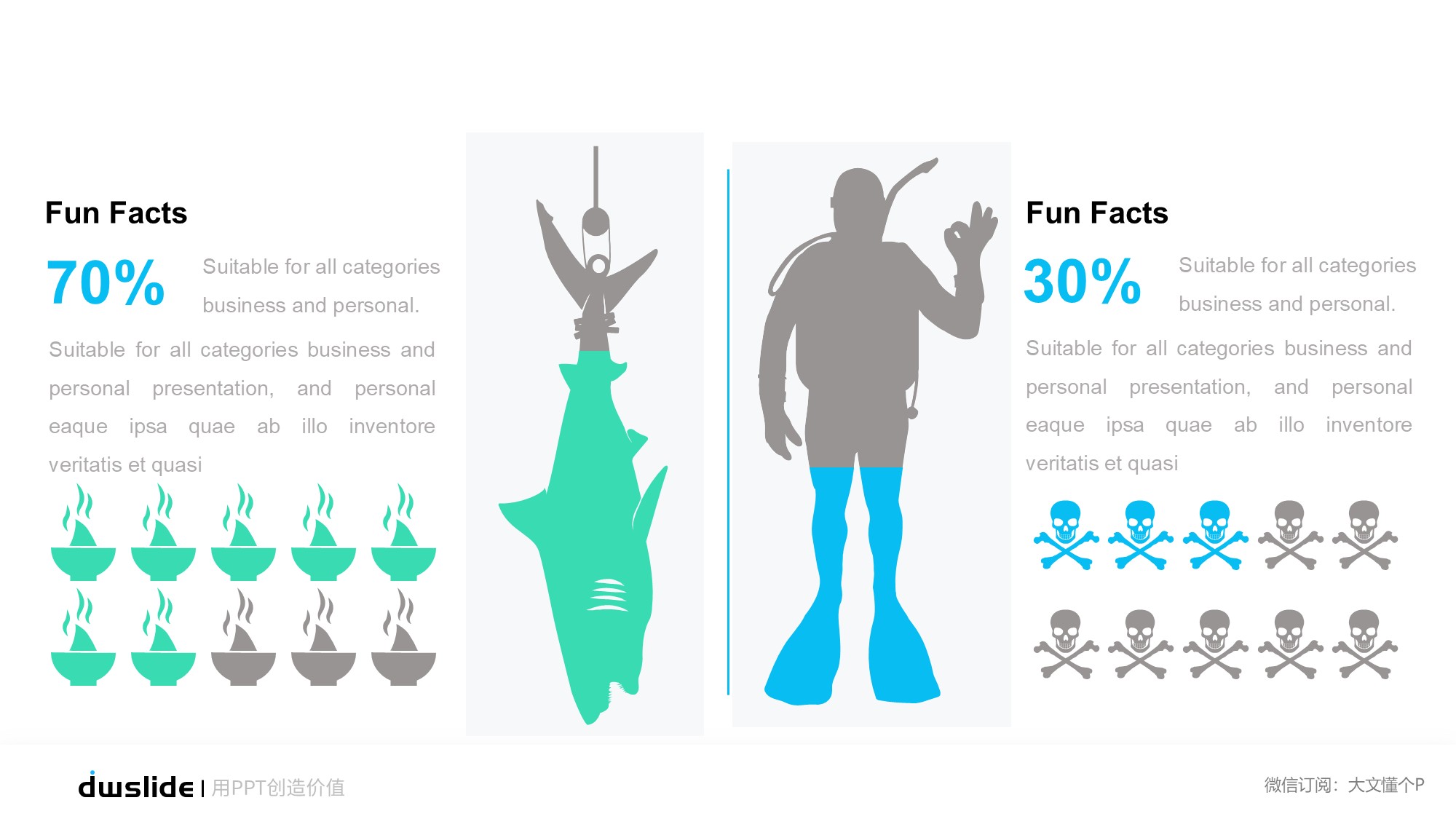 鱼骨图形信息图示PPT模板
