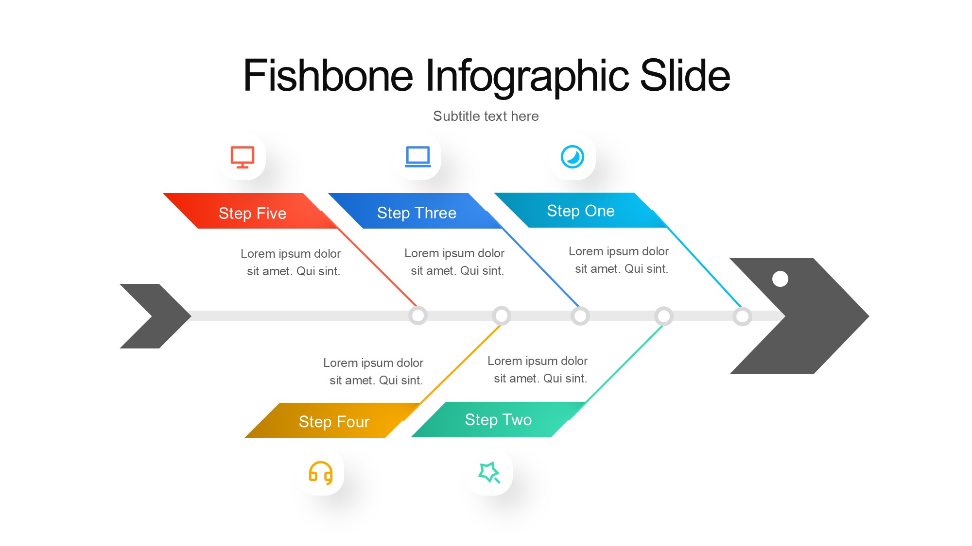 鱼骨图形信息图示PPT模板