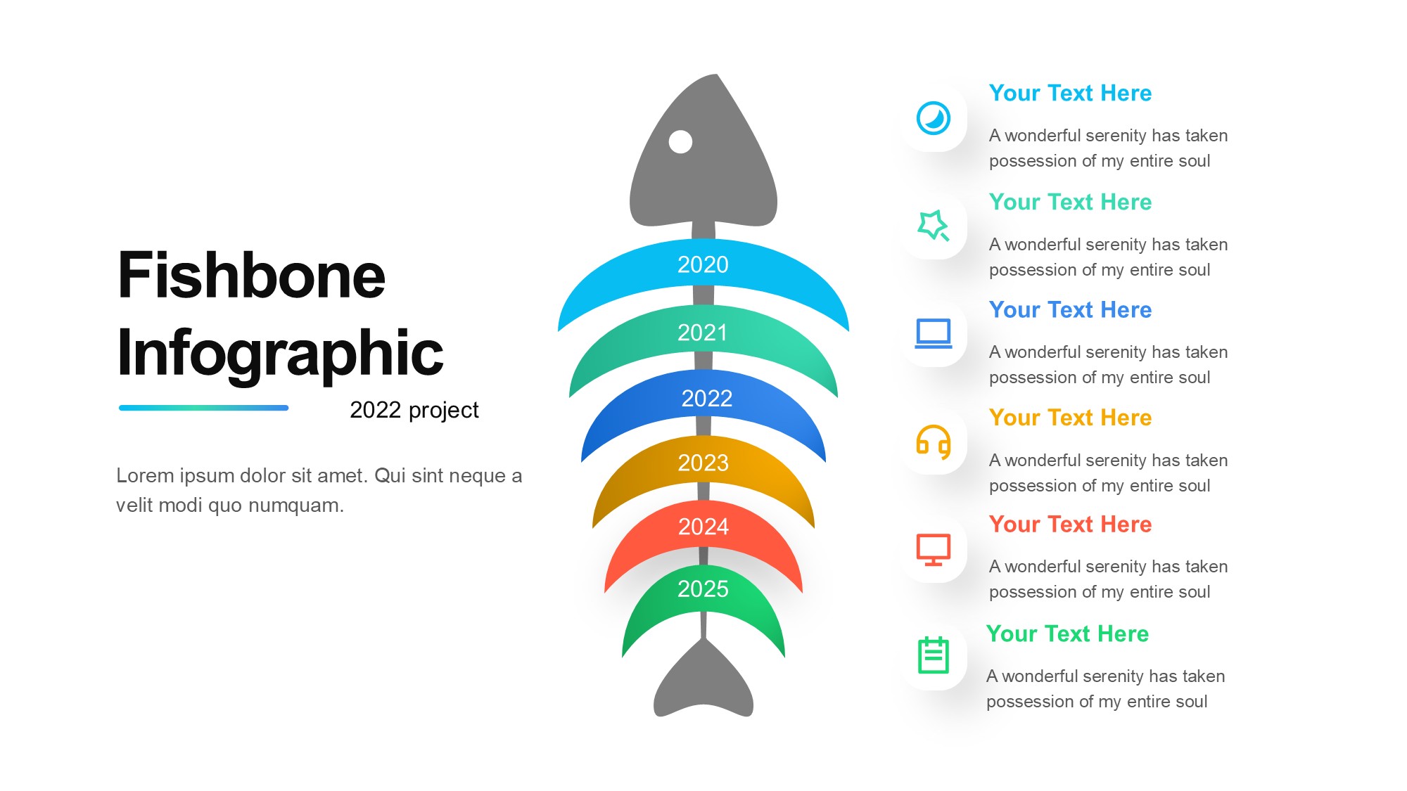 鱼骨图形信息图示PPT模板