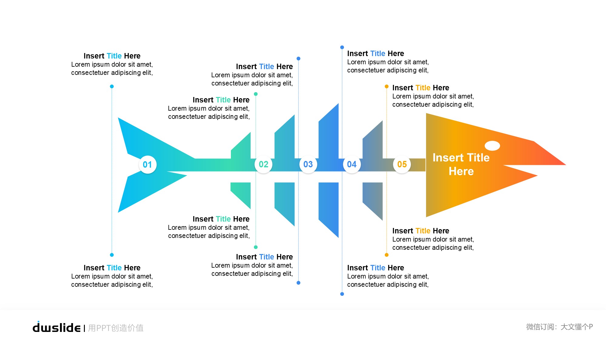 鱼骨图形信息图示PPT模板
