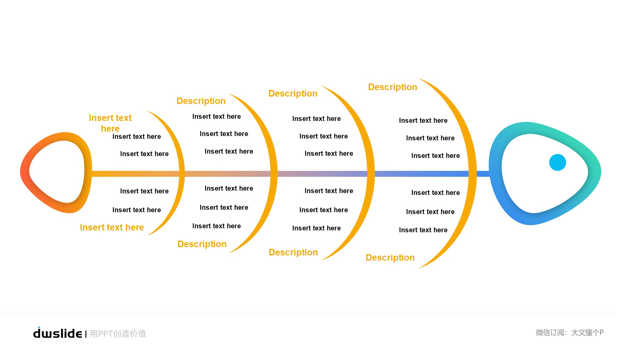 鱼骨图形信息图示PPT模板