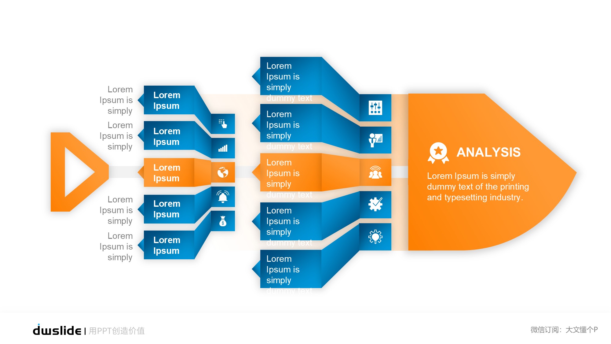 鱼骨图形信息图示PPT模板