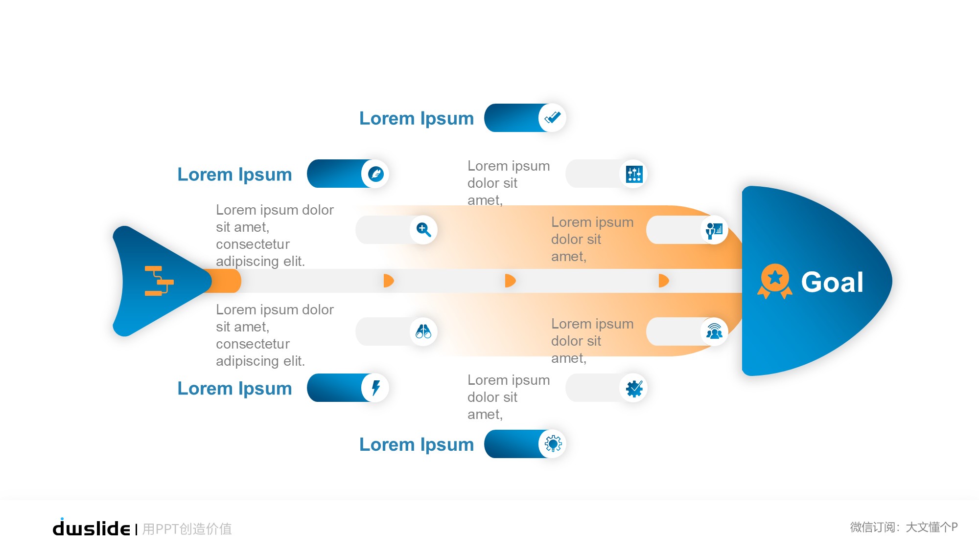 鱼骨图形信息图示PPT模板