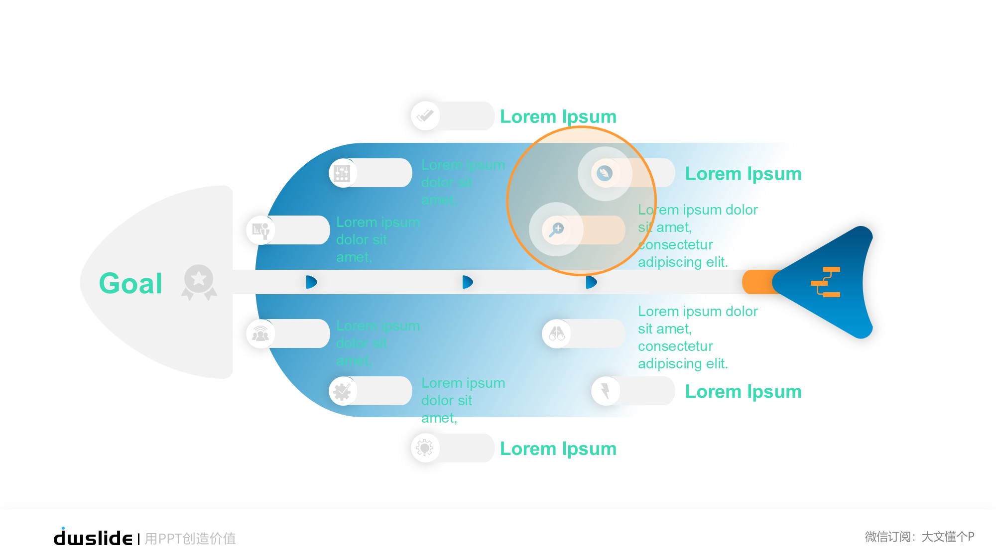 鱼骨图形信息图示PPT模板