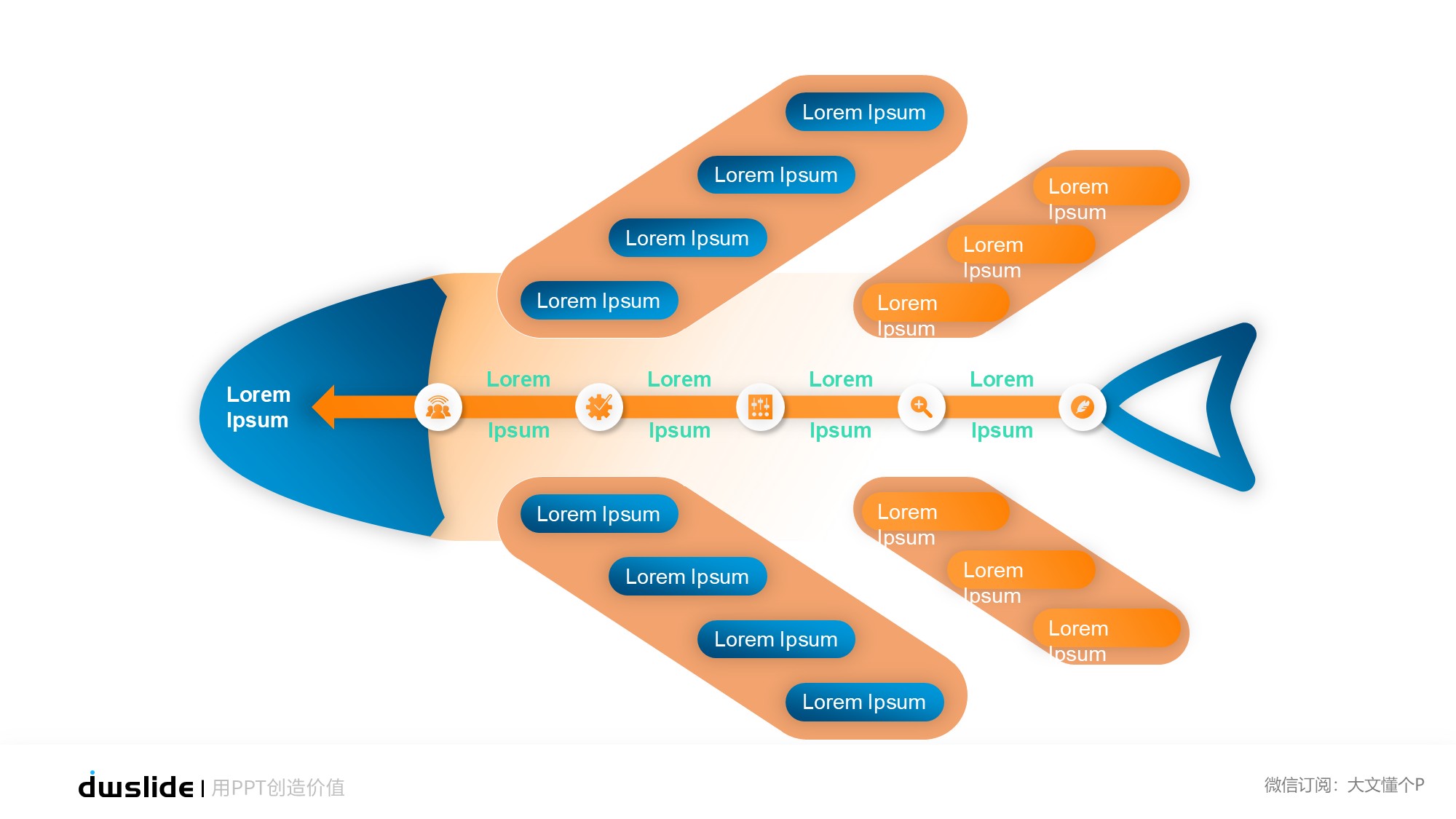 鱼骨图形信息图示PPT模板
