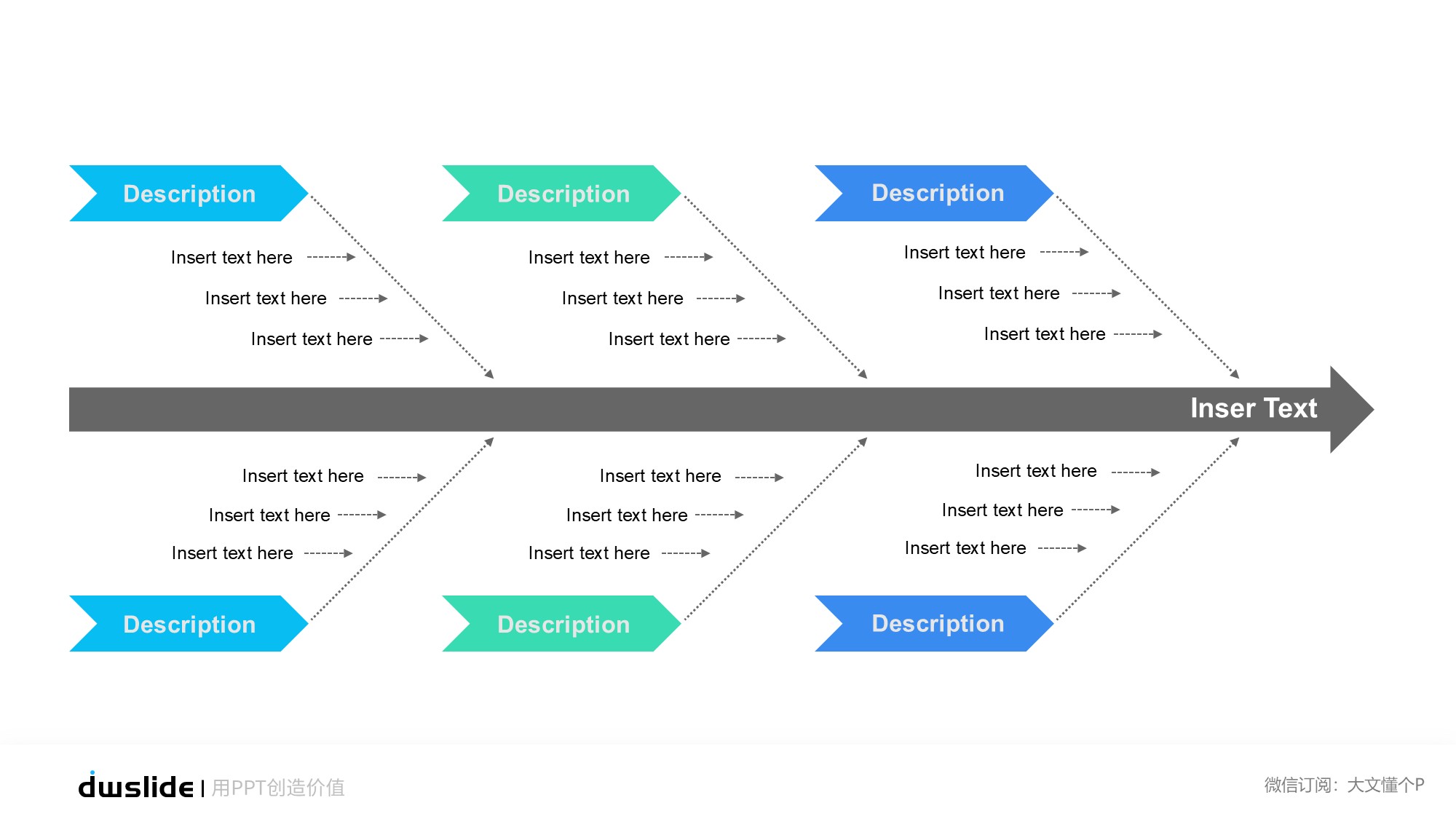 鱼骨图形信息图示PPT模板