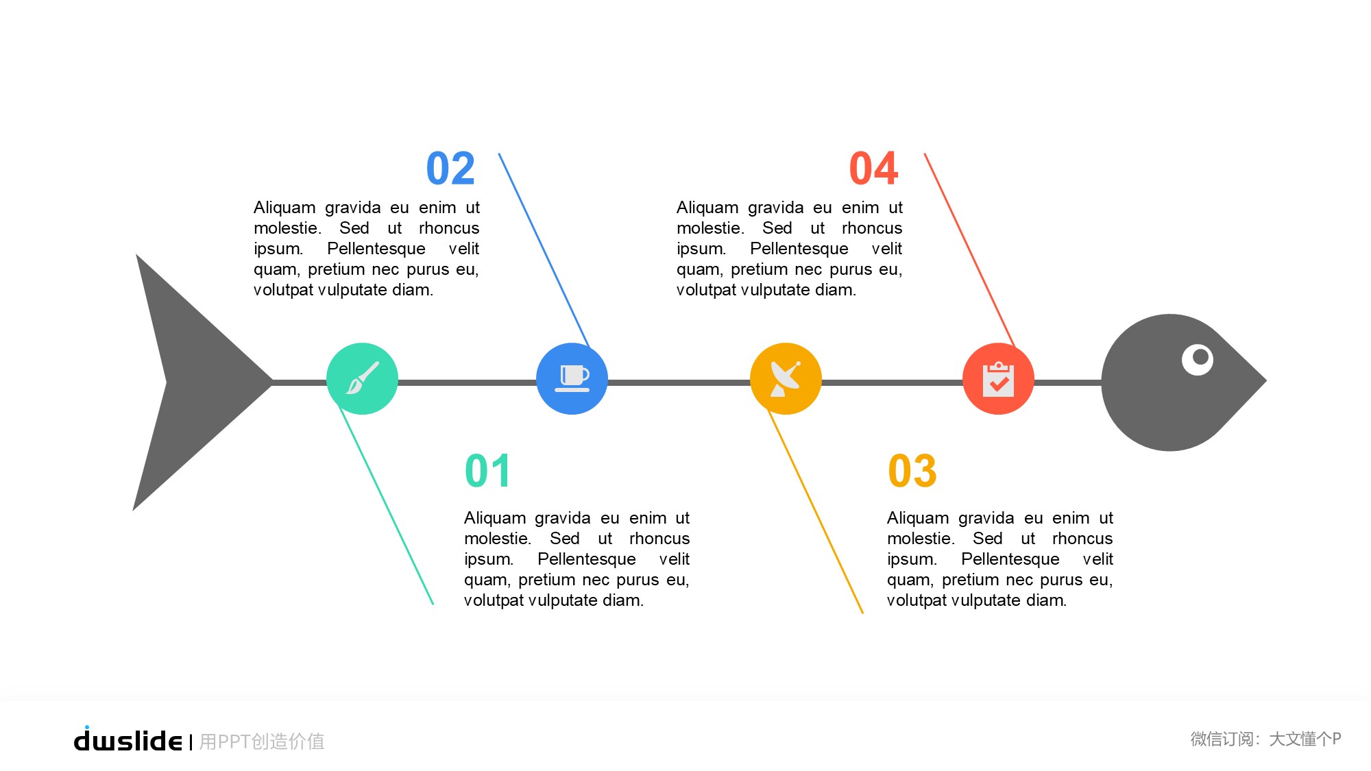 鱼骨图形信息图示PPT模板