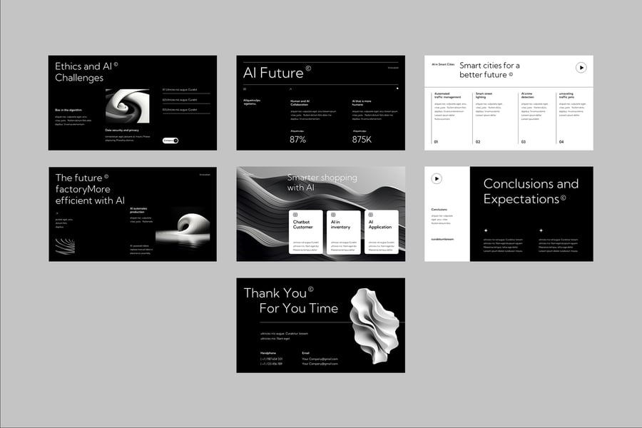 黑白现代人工智能PPT模板 (PPT,PPTX)