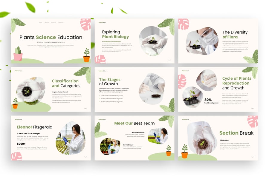 植物科学教育演示模板PPT模板 (PPTX)