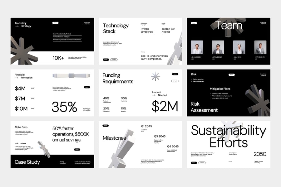 3D变形动画技术业务PPT模板 (PPTX)