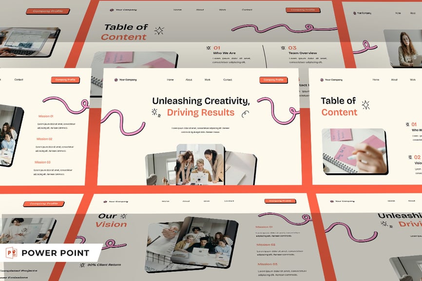 粉红色橙色创意广告代理公司资料PPT模板 (PPTX,PPT)