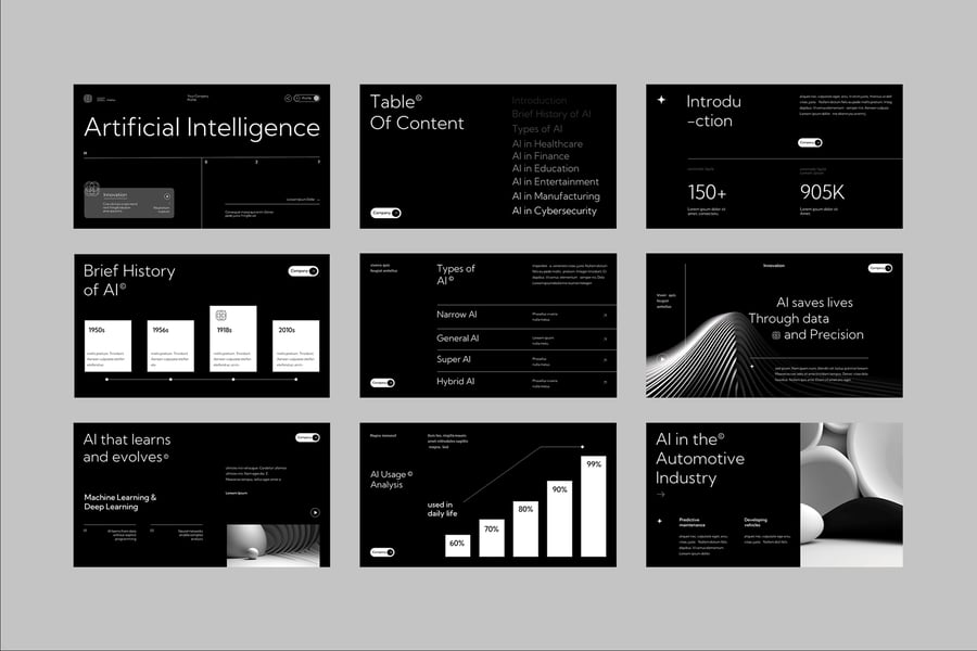 黑白现代人工智能PPT模板 (PPT,PPTX)