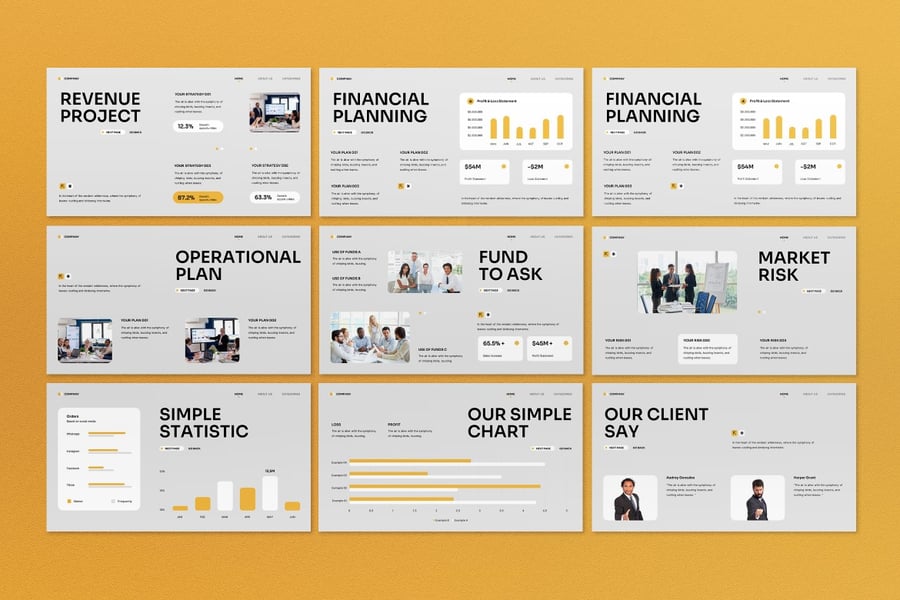 白色黄色现代商业计划PPT模板 (PPT,PPTX)