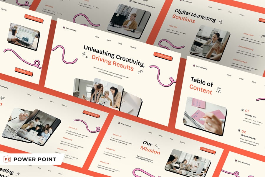 粉红色橙色创意广告代理公司资料PPT模板 (PPTX,PPT)