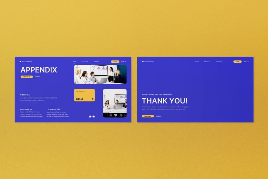 蓝色的黄色投资者PPT模板 (PPT,PPTX)