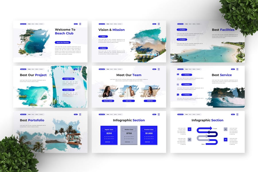 海滩俱乐部 – 旅行PPT模板 (PPTX)