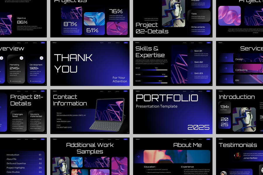 渐变未来主义作品组合PPT模板 (PPTX)