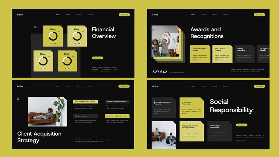 黑色黄色现代商业代理机构PPT模板 (PPTX,PPT)