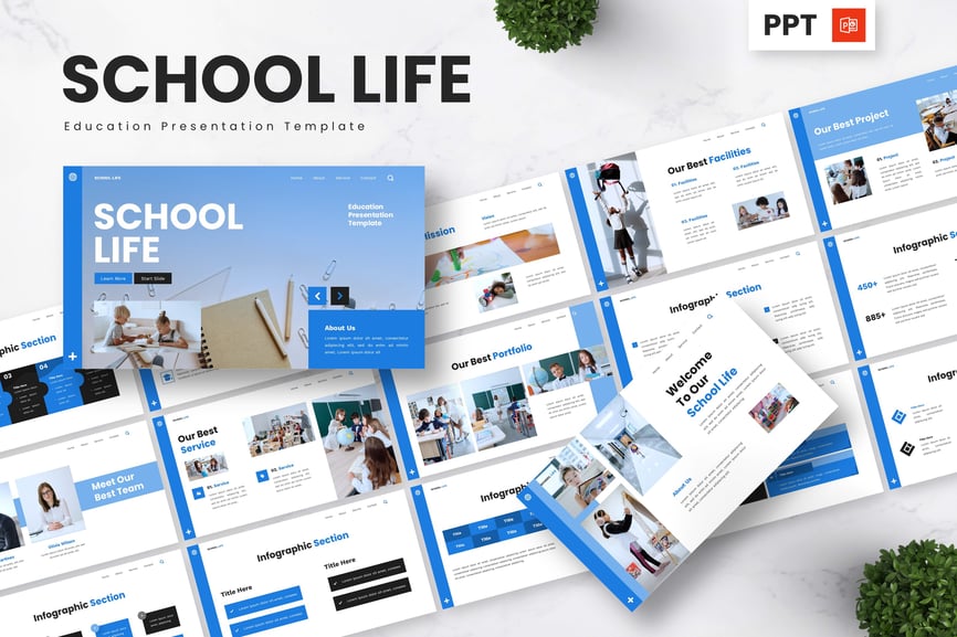 学校生活 – 教育PPT模板 (PPTX)