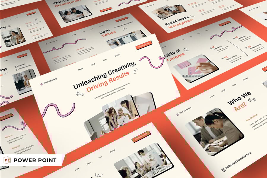 粉红色橙色创意广告代理公司资料PPT模板 (PPTX,PPT)