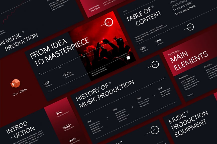 黑色红色渐变音乐制作PPT模板 (PPTX,PPT)