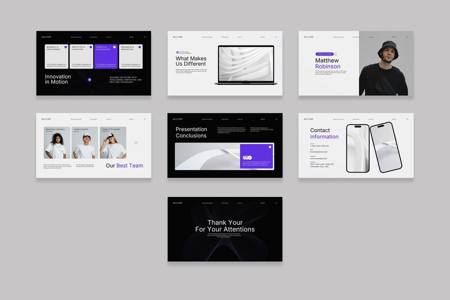 黑色紫色现代AI业务建议PPT模板 (PPT,PPTX)