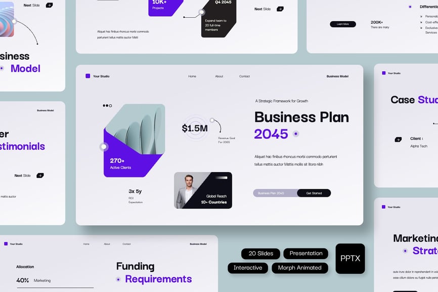 互动蓝色技术业务计划PPT模板 (PPTX)