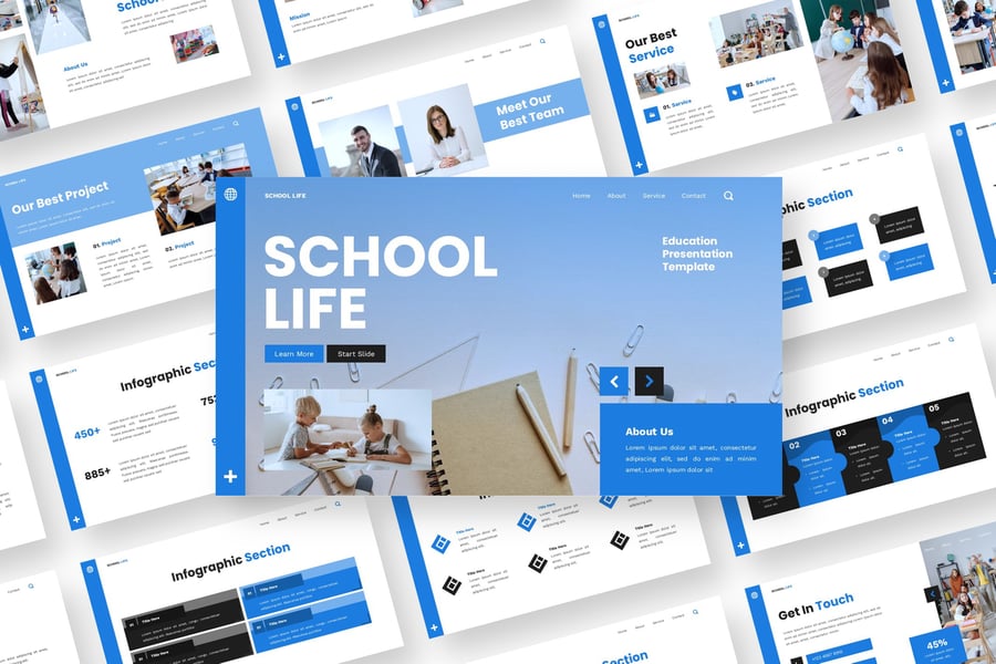 学校生活 – 教育PPT模板 (PPTX)