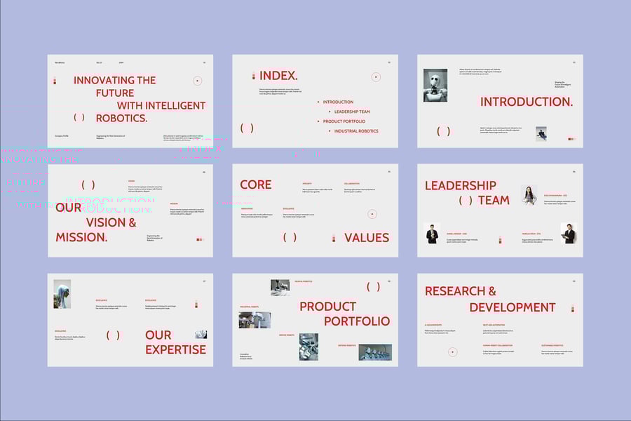 红色极简主义机器人技术公司的个人资料PPT模板 (PPT,PPTX)