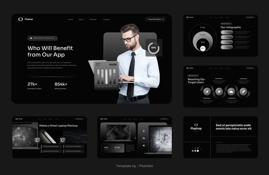 笔记本设备模型样机PPT模板 (PPT,PPTX)