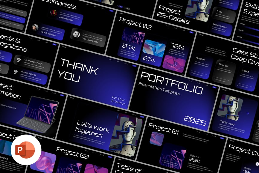 渐变未来主义作品组合PPT模板 (PPTX)