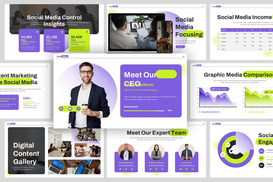 社交媒体营销PPT模板 (PPTX)