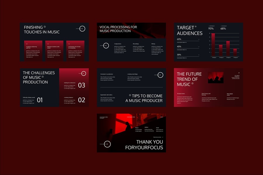 黑色红色渐变音乐制作PPT模板 (PPTX,PPT)